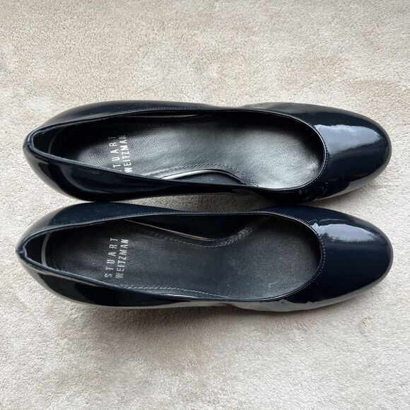 Stuart Weitzman Dark Navy Blue Patent Leather Heel Pumps Women 7.5 W Rounded Toe - Picture 6 of 15